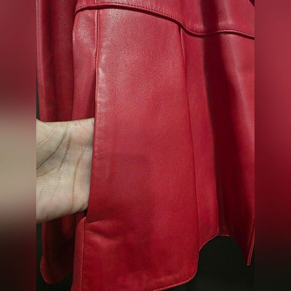 Red Leather Blazer Jacket Jones New York Collection One Snap Closure Collar Sz L - Picture 7 of 12